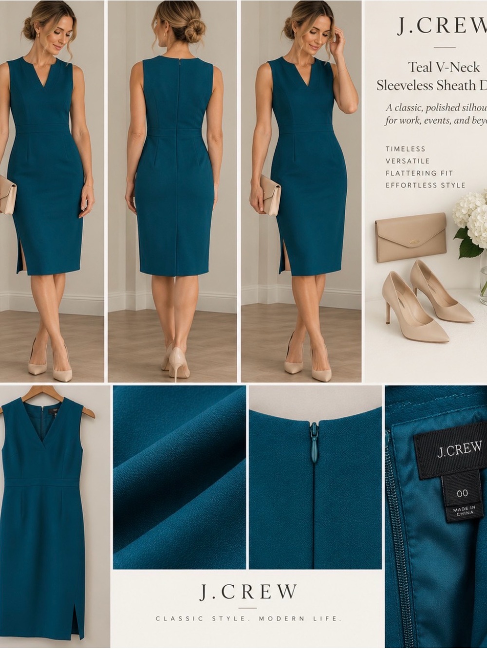 J. Crew Teal V-Neck Sleeveless Sheath Dress